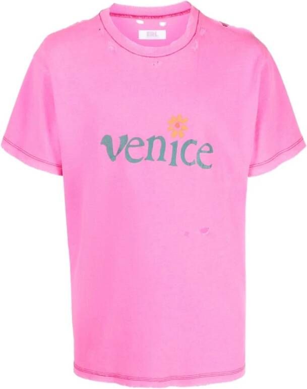 ERL Vervaagd Venice-Print T-Shirt in Fuchsia Roze Pink Heren
