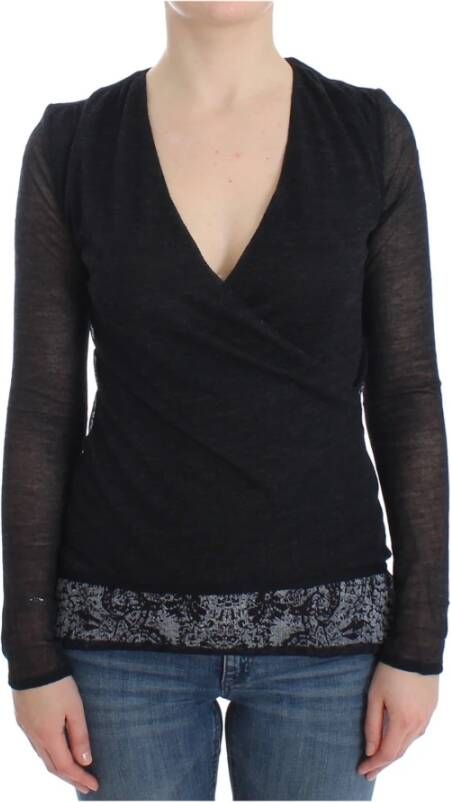 Ermanno Scervino Black Wool Blend Stretch Strety Long Sleeve Sweater Zwart Dames