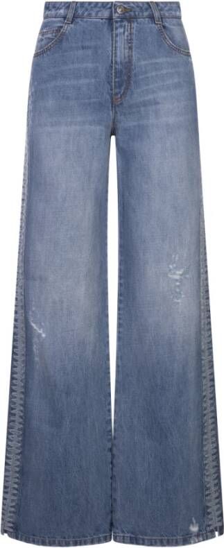 Ermanno Scervino Blauwe Wide-Leg Jeans met Wolborduursel Blauw Dames