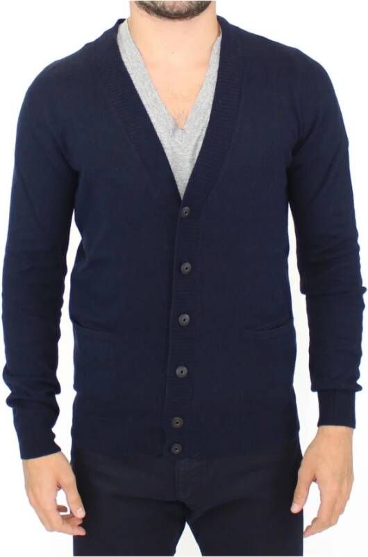 Ermanno Scervino Blue Wool Cashmere Cardigan Pullover Sweater Blauw Heren