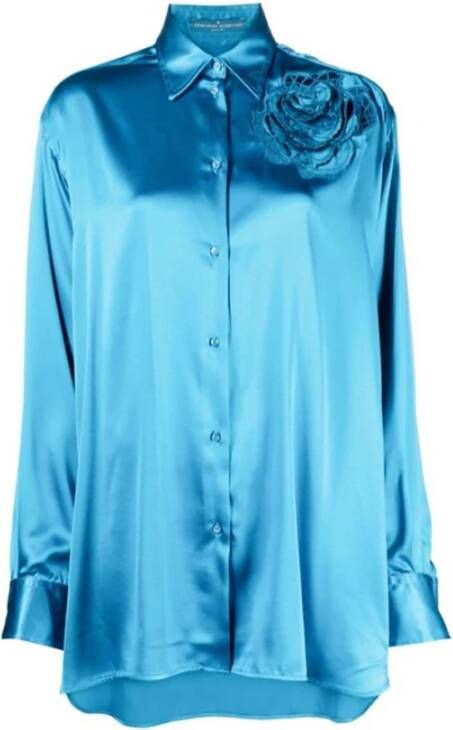 Ermanno Scervino Blauwe zijden shirt met bloemendetail Blauw Dames
