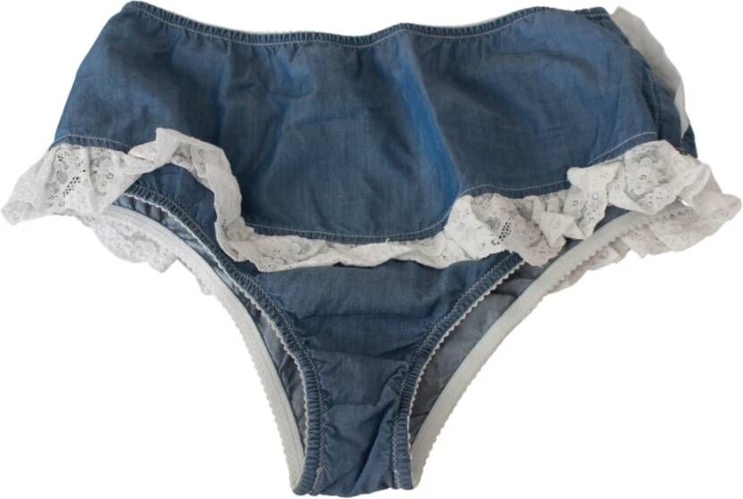Ermanno Scervino Blue Cotton Lace Slip denim ondergoed Blauw Dames