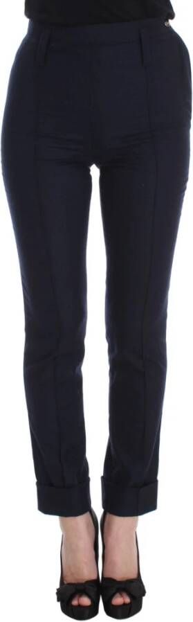 Ermanno Scervino Blue Virgin Wool Slim Fit Casual Pants Blauw Dames