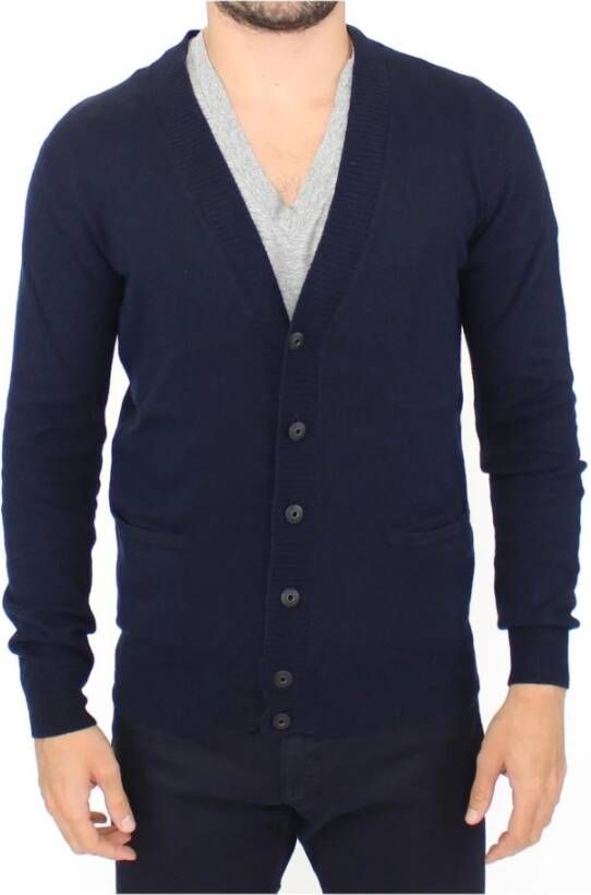 Ermanno Scervino Blue Wool Cashmere Cardigan Pullover Sweater Blauw Heren