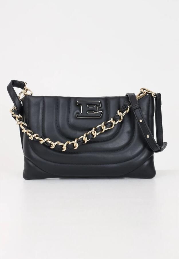 Ermanno Scervino Zwarte dames schoudertas met gouden metalen logo Black Dames