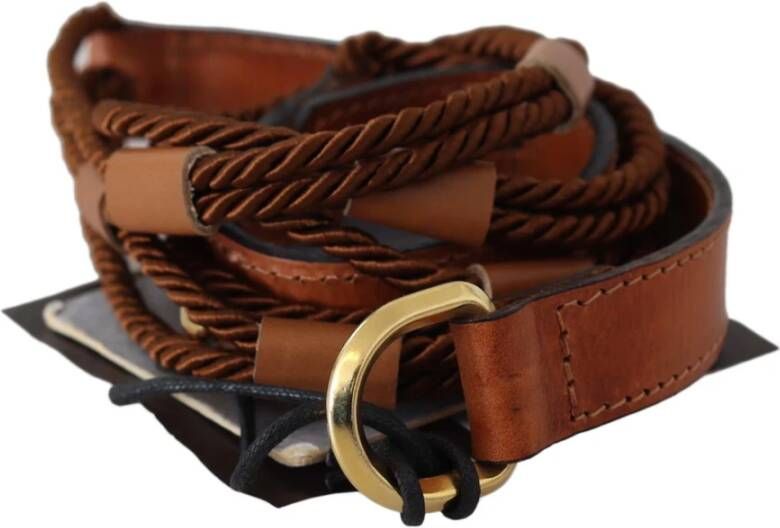 Ermanno Scervino Brown Leather Braided Rope Gold Buckle Belt Bruin Unisex