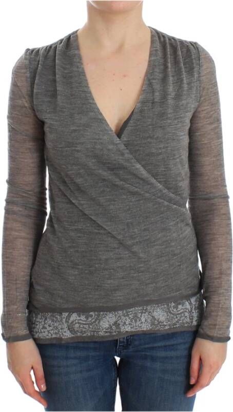 Ermanno Scervino Gray Wool Blend Stretch Strety Long Sleeve Sweater Grijs Dames