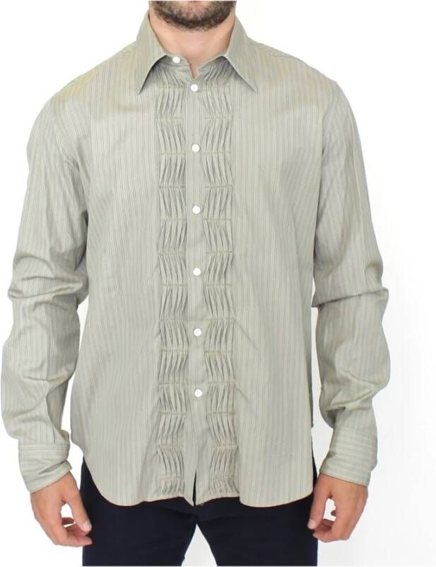 Ermanno Scervino Green Striped Cotton Casual shirt met lange mouwen Groen Heren