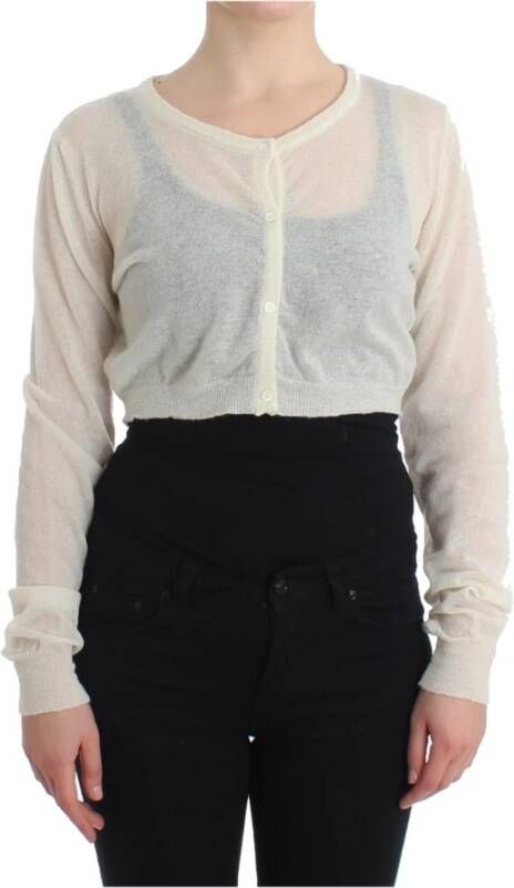 Ermanno Scervino Lingerie Knit Cropped Wool Sweater Cardigan Wit Dames