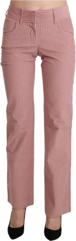 Ermanno Scervino Pink Mid Waist Straight Trouser Cotton Pants Roze Dames