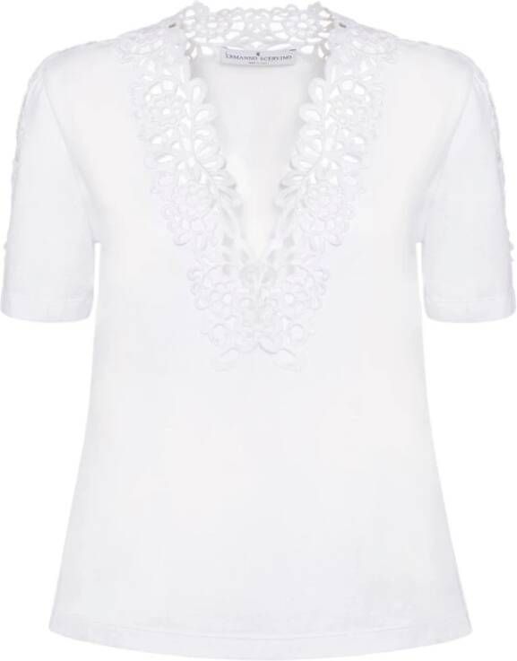 Ermanno Scervino T -shirt met macramé -borduurwerk White Dames