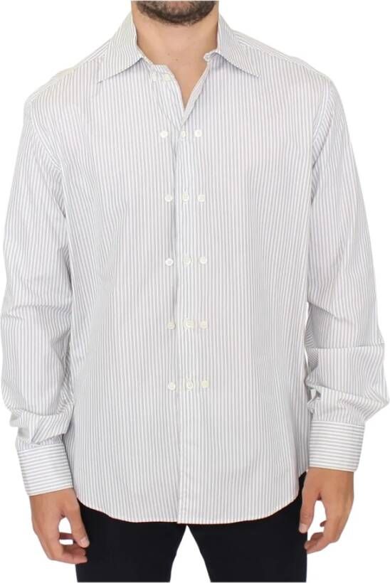 Ermanno Scervino White Gray Striped Regular Fit Casual Shirt Wit Heren