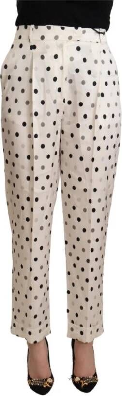 Ermanno Scervino White Polka Dotted High Waist Tapered Pants Wit Dames