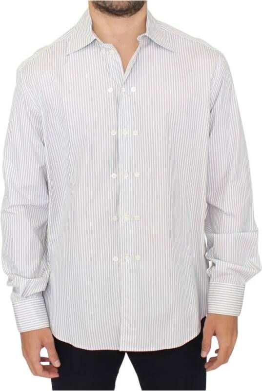 Ermanno Scervino White Gray Striped Regular Fit Casual Shirt Wit Heren