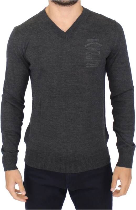 Ermanno Scervino Gray Wool Blend V-neck Pullover Sweater Grijs Heren