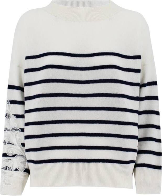 Ermanno Scervino Women Clothing Shirts White navy Stripes Ss23 Wit Dames