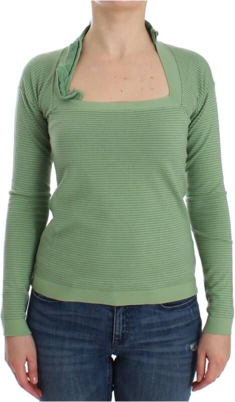 Ermanno Scervino Wool Blend Striped Long Sleeve Sweater Groen Dames