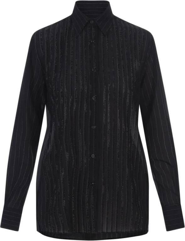 Ermanno Scervino Zwarte Crepe de Chine Blouse met Strass Detail Zwart Dames