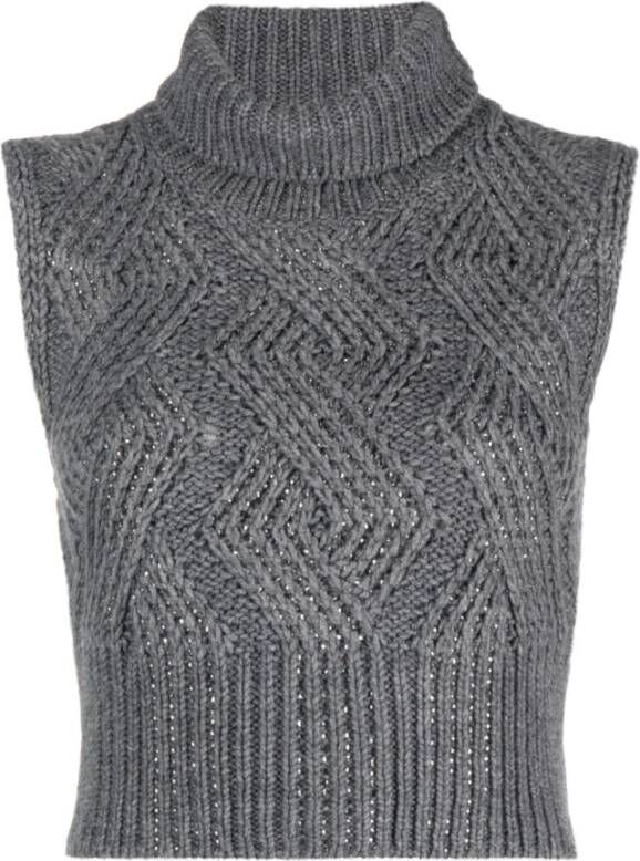 Ermanno Scervino Grijze Metallic Draad Roll-Neck Sweater Gray Dames