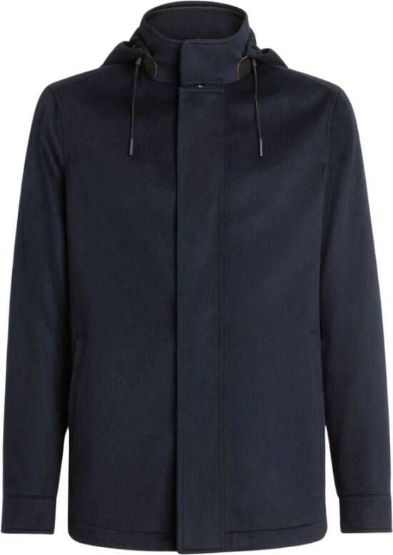 Ermenegildo Zegna Cashmere Jas met Afneembare Capuchon Blue Heren