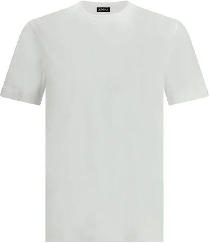Ermenegildo Zegna Monogram Katoenen T-Shirt Iconisch Borduurwerk White Heren
