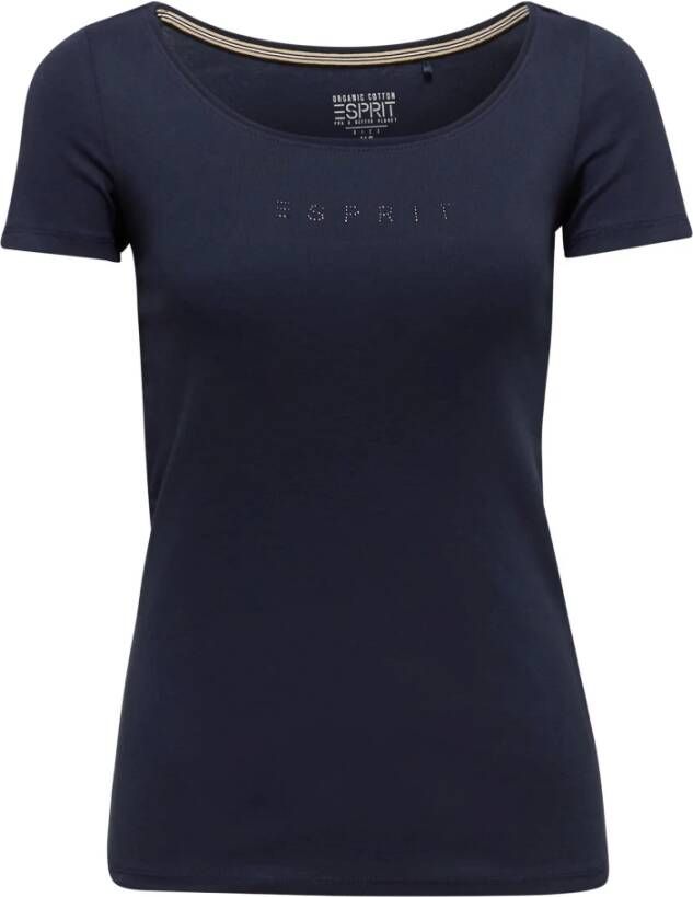 Esprit T shirt met fonkelende glinstersteentje logo op borsthoogte