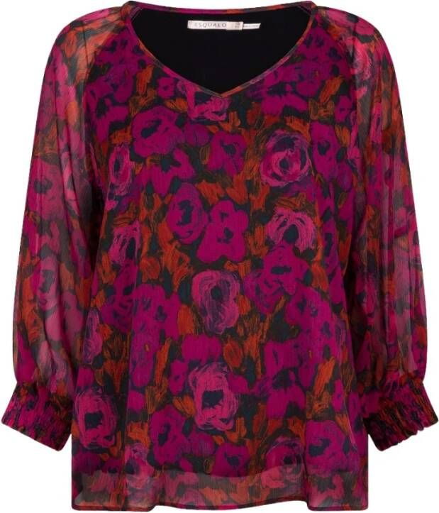 Esqualo blouse Smocked Cuff Floral F23.14535 999 Purple Dames