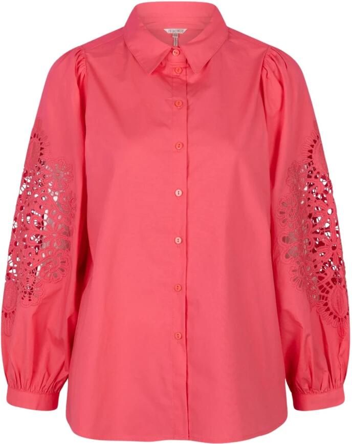 Esqualo Blouse met kanten mouwen in aardbei Pink Dames
