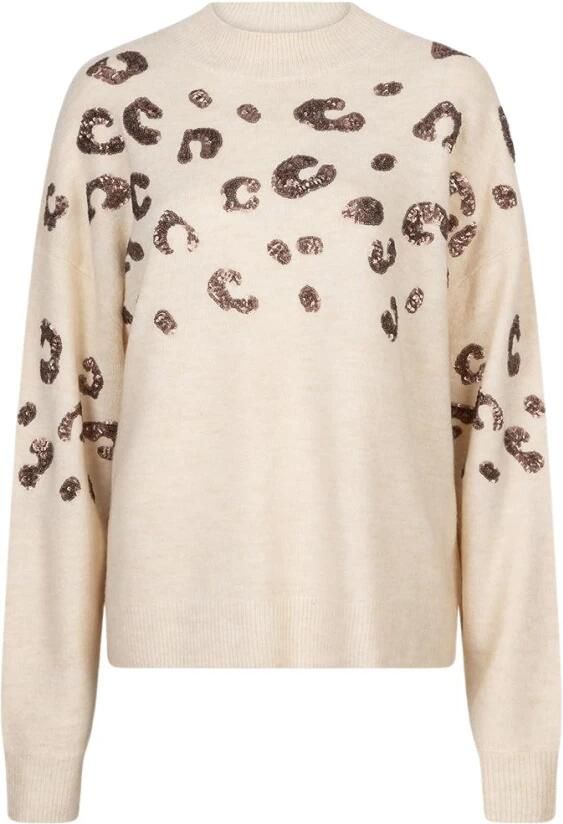 Esqualo Dieren Paillet Pullover Trui Beige Dames