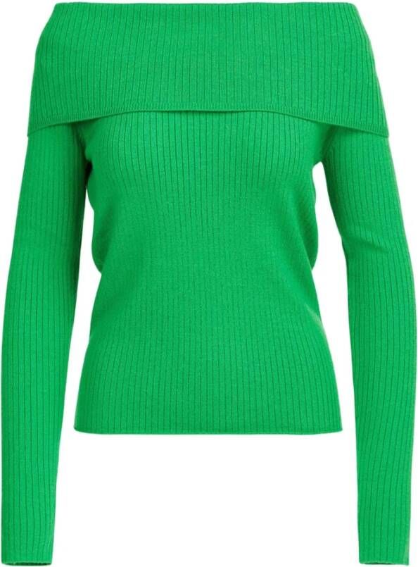 Essentiel Antwerp Geribbelde trui met wijde halslijn Green Dames