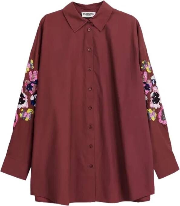 Essentiel Antwerp Oversized Bordeaux Shirt met Sequin Bloemenborduursel Rood Dames