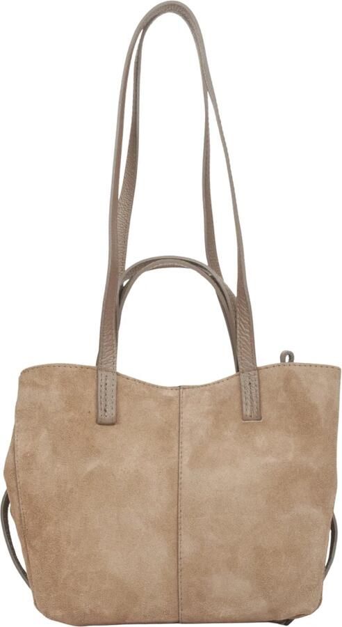 Estro Beige Handtas voor Vrouwen met Lange Handvatten in Premium Italiaans Velours Beige Dames
