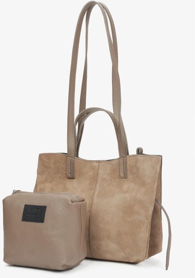 Estro Beige Handtas voor Vrouwen met Lange Handvatten in Premium Italiaans Velours Beige Dames - Foto 3