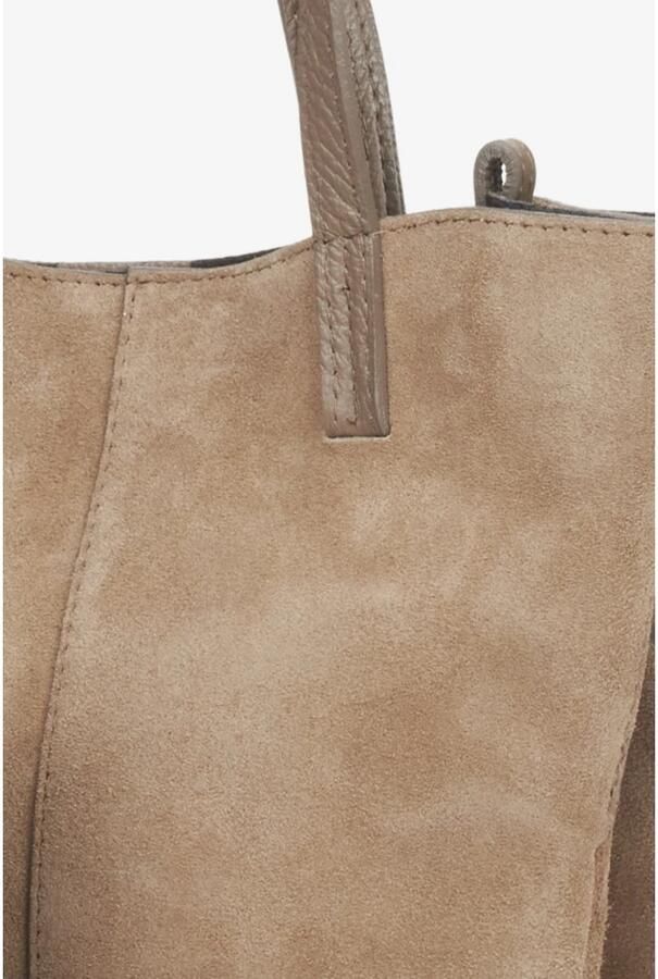 Estro Beige Handtas voor Vrouwen met Lange Handvatten in Premium Italiaans Velours Beige Dames - Foto 5
