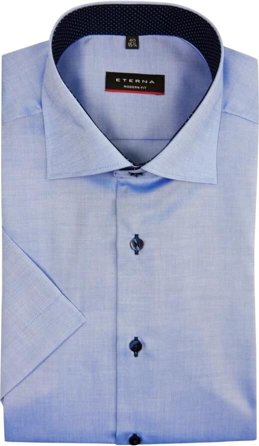 Eterna overhemd korte mouw Modern Fit normale fit blauw effen katoen