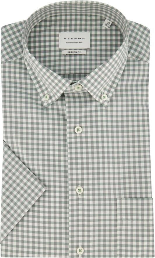 Eterna Groen Casual Kortemouw Overhemd Geruit Ontwerp Green Heren