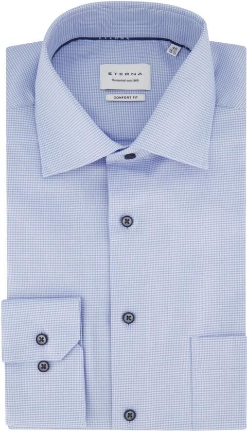Eterna Klassiek Zakelijk Overhemd Lichtblauw Geruit Blue Heren