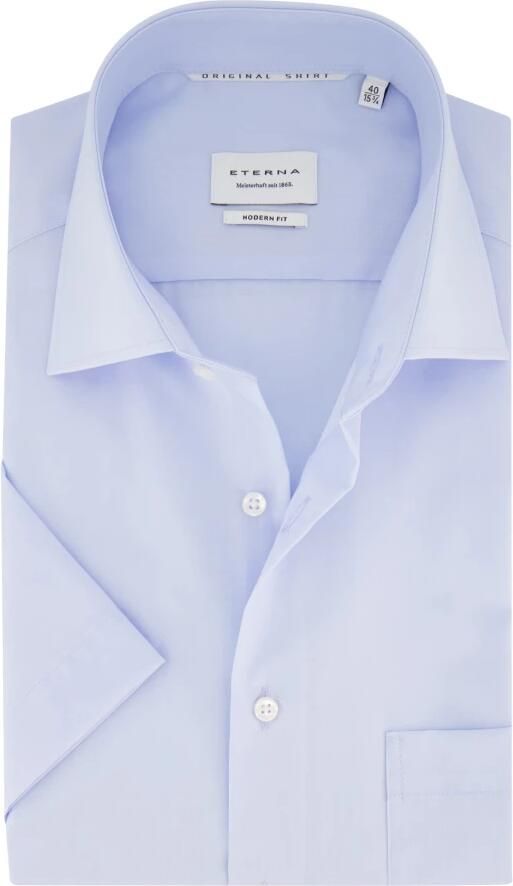 Eterna Modern Fit korte mouw overhemd blauw Blue Heren