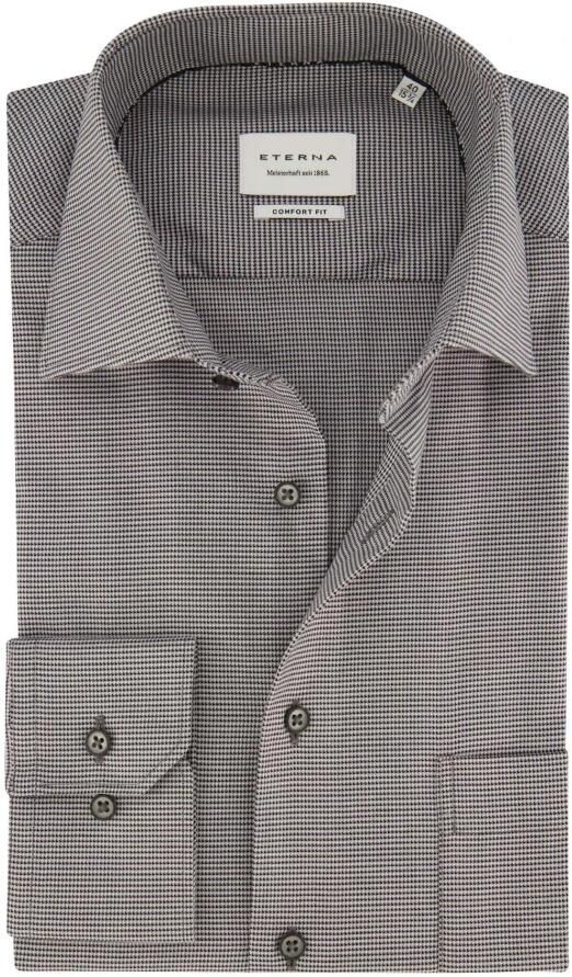 Eterna Zwart Zakelijk Overhemd met Geruit Ontwerp Black Heren
