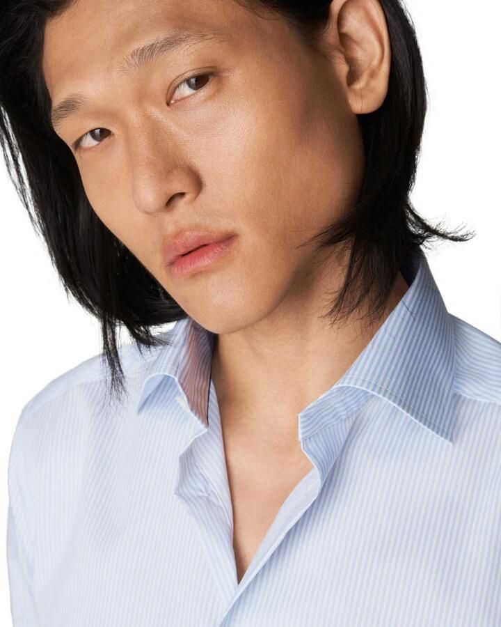 Eton 100% katoenen business overhemd slim fit lichtblauw met streep - Foto 3