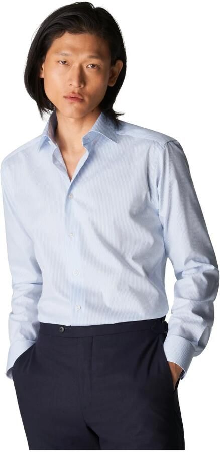 Eton 100% katoenen business overhemd slim fit lichtblauw met streep - Foto 9