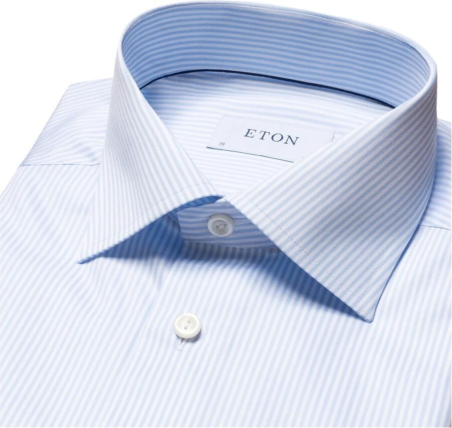 Eton 100% katoenen business overhemd slim fit lichtblauw met streep - Foto 2