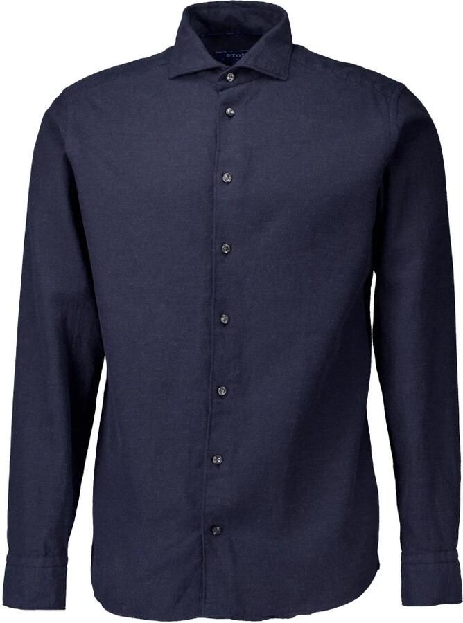 Eton Flanellen Overhemd Donkerblauw Lange Mouw Blue Heren