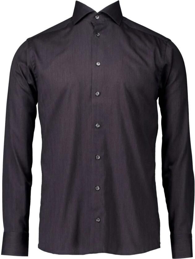 Eton Kreukvrije Herringbone Flanellen Overhemd Antraciet Black Heren