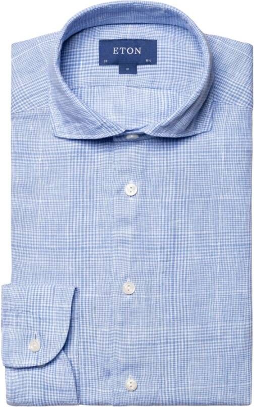 Eton Slim Blauw Overhemd met Cutaway Kraag en Ruit Design Blauw Heren