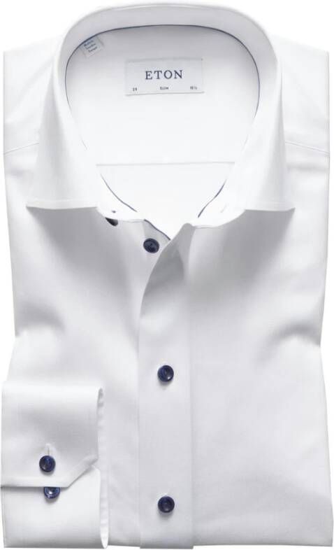 Eton Slim Fit Formeel Overhemd met Blauwe Knopen White Heren