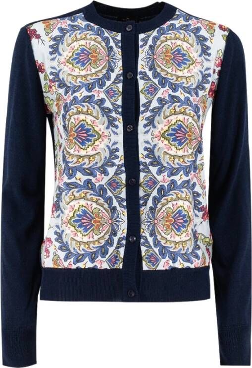 ETRO Zijden Panel Cropped Cardigan Blue Dames