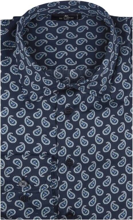 ETRO Blauwe Paisley Print Stretch Katoenen Overhemd Blue Heren