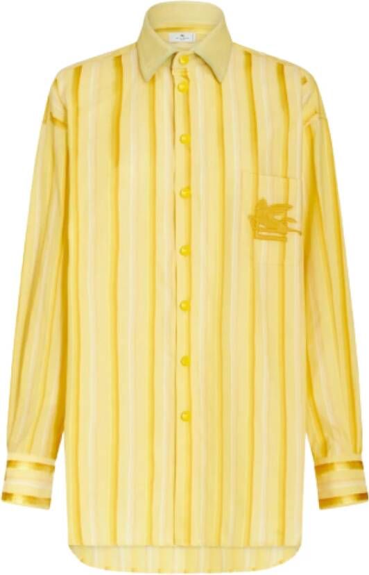 ETRO Gestreept Katoen en Zijden Overhemd Yellow Dames