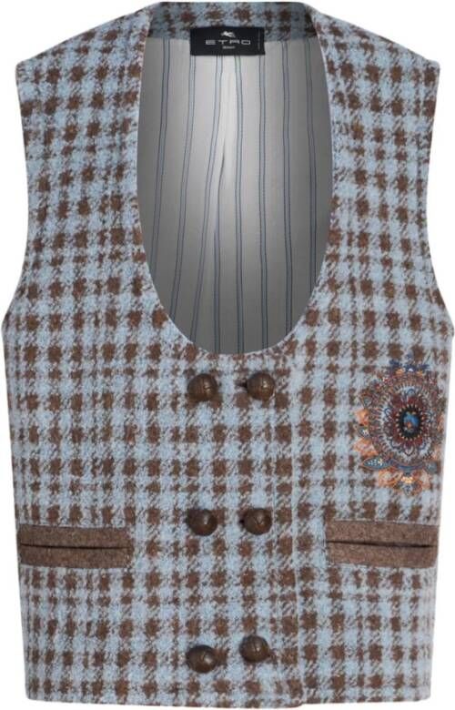 ETRO Dubbelbreasted vest van wolmix met houndstooth patroon Meerkleurig Dames